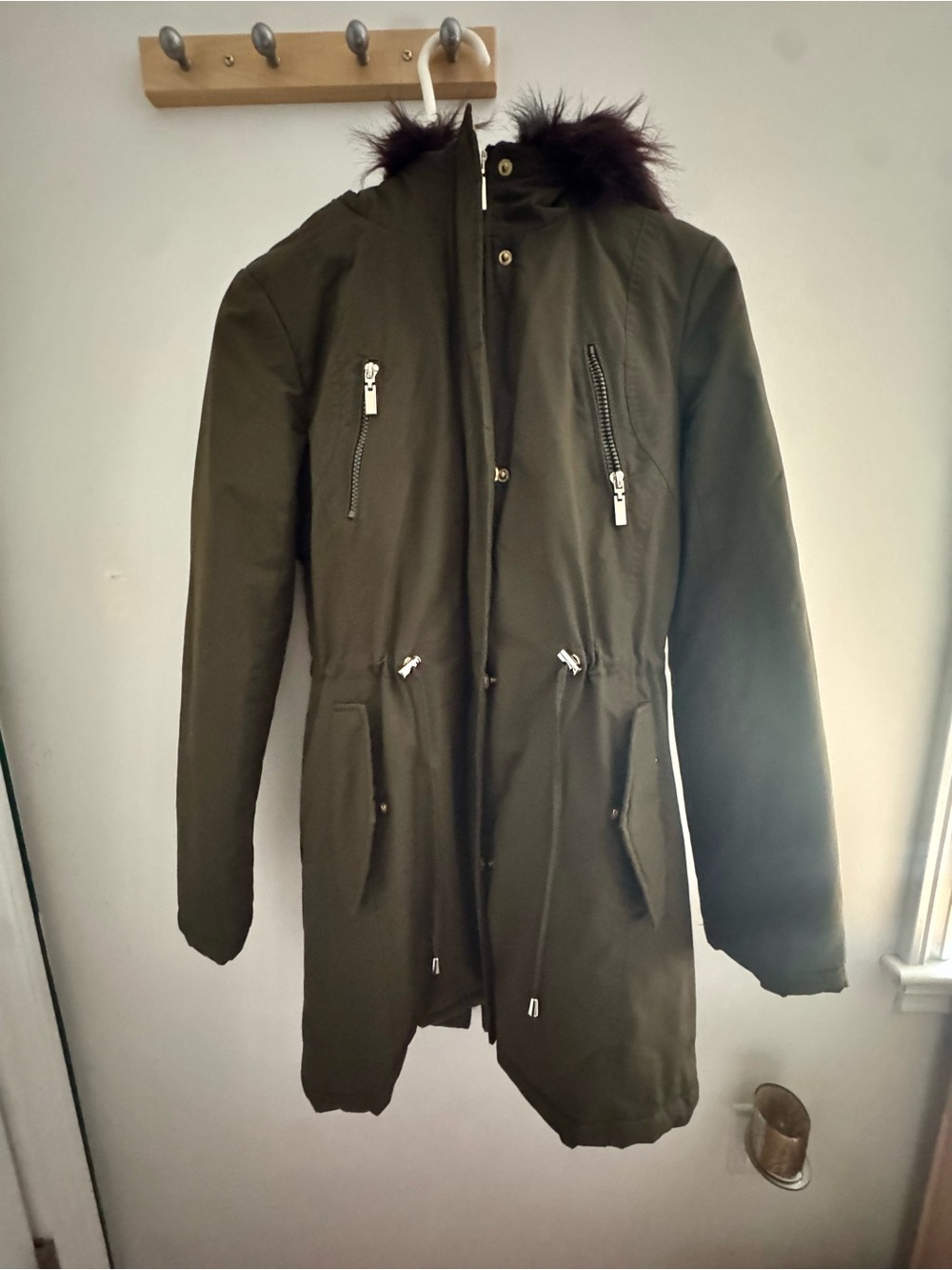 Wildflower’s Olive Green Parka Coat with Faux Fur Trim